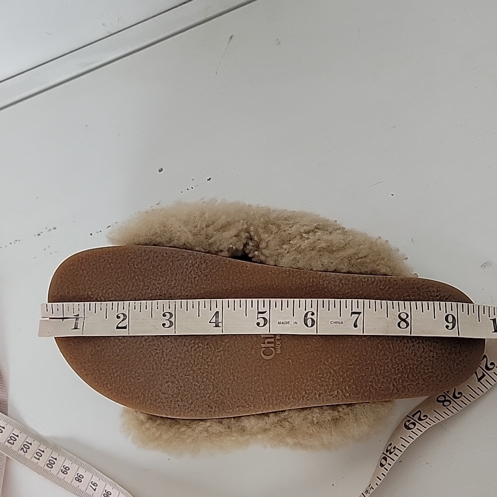 New Chloe Sherling Slides Sherpa Faux Fur Sandals Size 36 US 6 Beige - Picture 10 of 10